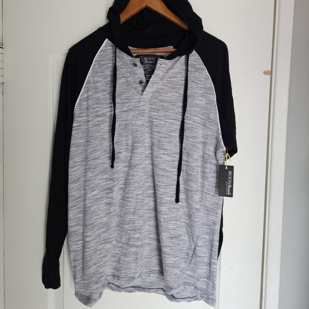 Men's Broken Threads Large Hooded Shirt Gray Black